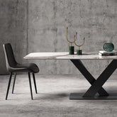 Contemporary stone top dining set with 8 cushioned chairs